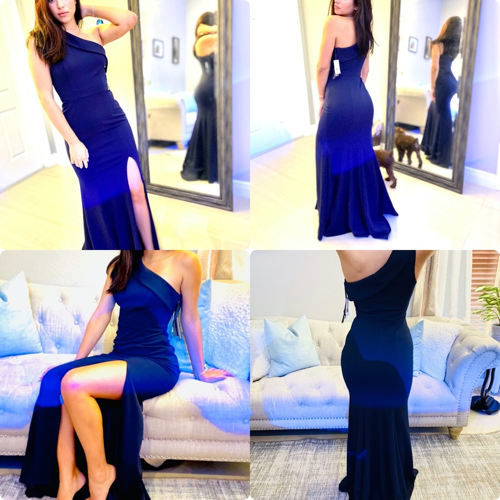 Navy Blue One Shoulder Dress